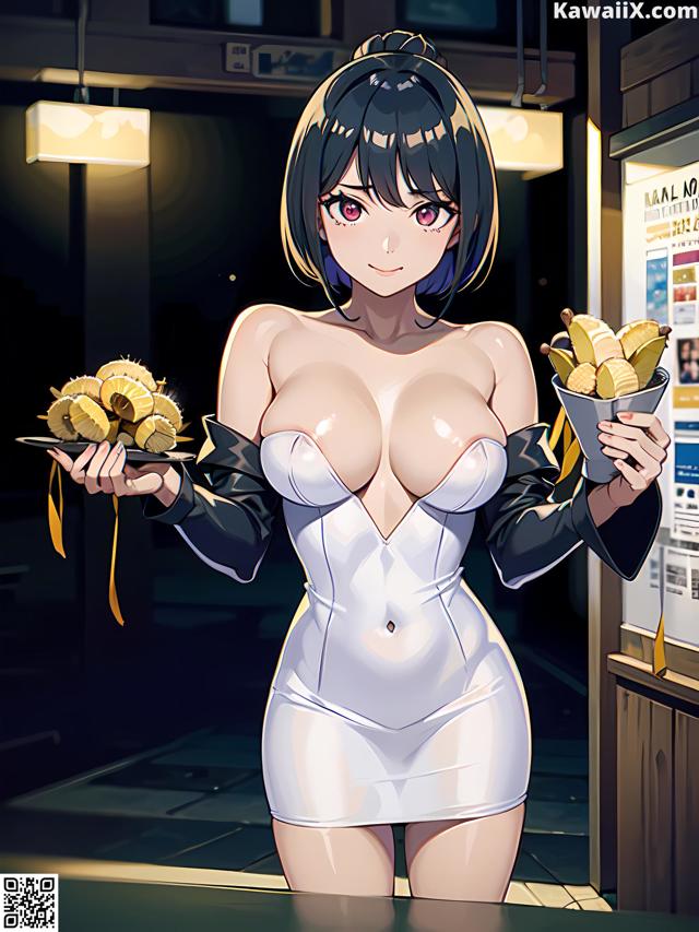 Hentai - 华彩繁花 Set 2 20230602 Part 11 No.92df97 A woman in a white dress holding a plate of food.