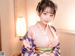 A woman in a kimono posing for the camera.