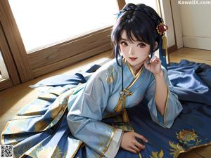 A naked anime girl in a kimono posing for the camera.