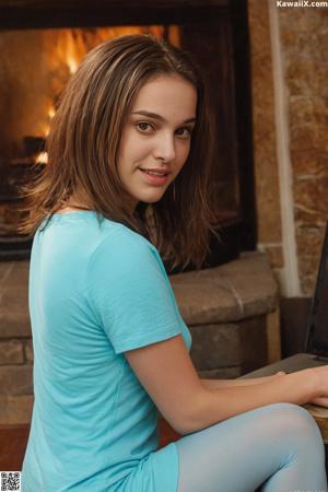 A woman in a black shirt and jeans posing on a couch.