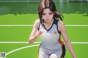 A woman holding a basketball in front of a crowd of people.