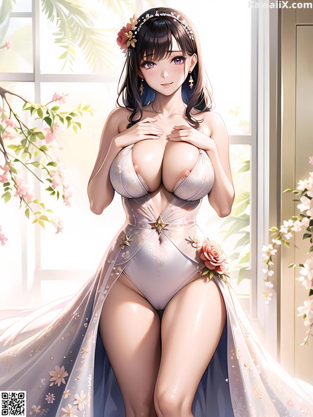 Hentai - 华彩繁花 Set 1 20230602 Part 17 No.33420c A woman in a white bodysuit with a flower crown on her head.