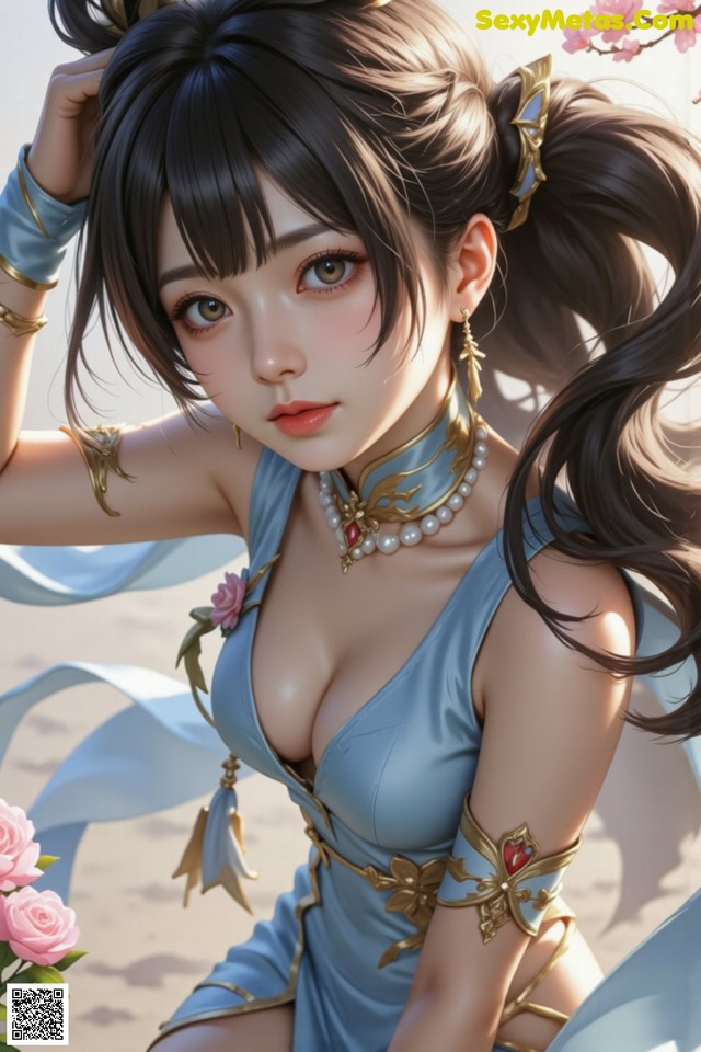 Hentai - The Frozen Elegance That Melts Starlight Set.1 20250104 Part 7 No.b90d1a A woman in a blue dress sitting on a beach.