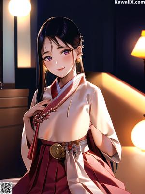 A woman in a kimono standing in a room.