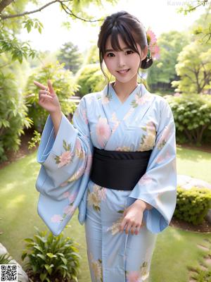 A woman in a kimono posing for a picture.