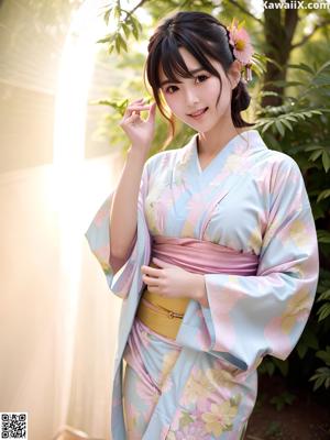 A woman in a kimono posing for the camera.